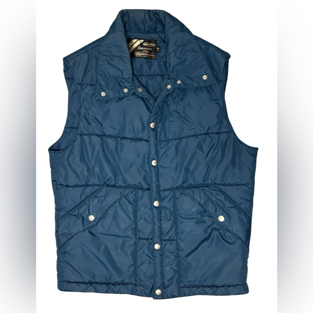 Vintage Sears Outerwear Puffer Vest Size Med Tall Gorgeous Blue Camping Hiking